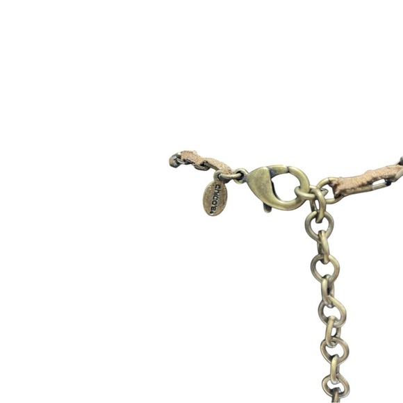 Chico’s Gold and Silver Leaf Pendant Necklace w/ leather gold chain - Picture 4 of 10